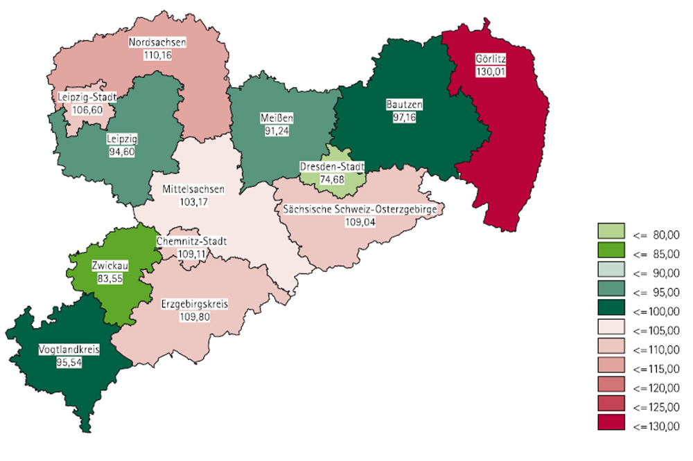 Sozialstrukturindex Sachsen 2013. Karte: Freistaat Sachsen, SMS