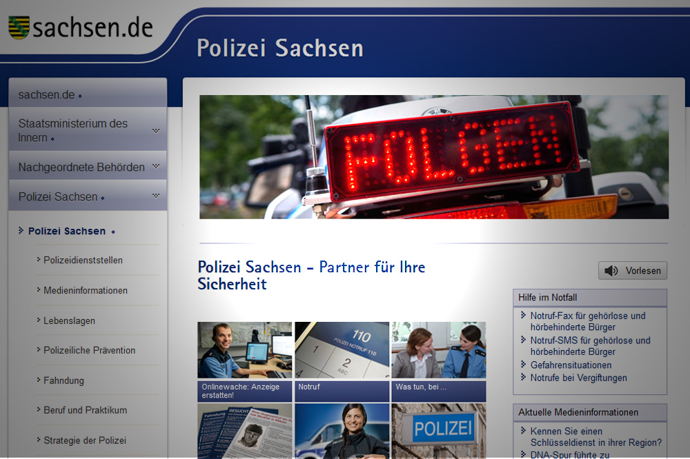 Website der Polizei Sachsen. Screenshot: L-IZ