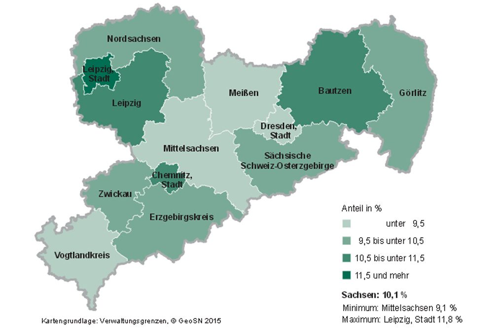 Marginale Beschäftigung in Sachsen 2014. Karte: Freistaat Sachsen, Landesamt für Statistik