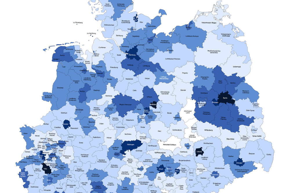Leipzig in Dunkelblau Prognos-Karte zur Dynamik. Karte: Prognos Institut, Zukunftsatlas