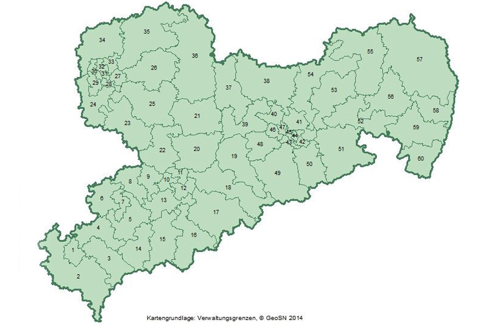 Die Wahlkreiseinteilung zur Landtagswahl 2014. Karte: Freistaat Sachsen, Landesamt für Statistik