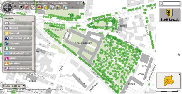 Das neue Baumkataster auf dem Online-Stadtplan der Stadt Leipzig. Screenshot: L-IZ