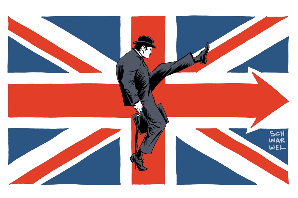 Nach Brexit nun der Lexit! Auf gehts! Karikatur: Schwarwel