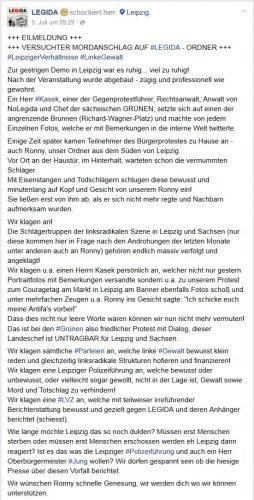 Screenshot vom Legida-Post am 5. Juli 2016. Screen Facebook, Legida