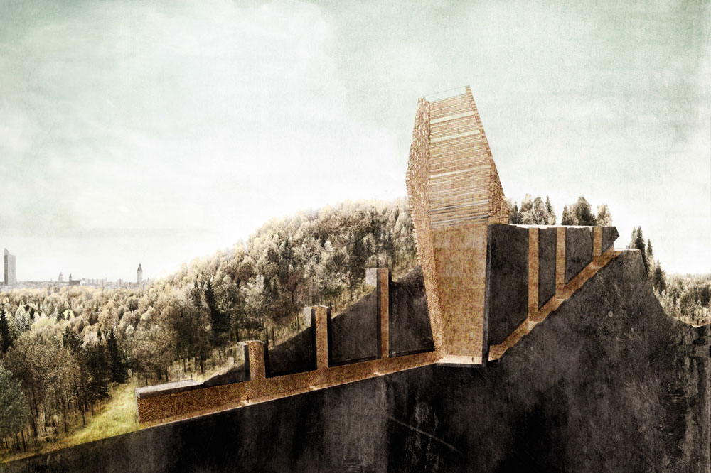 Entwurf „Vom Trümmerberg zum Denkmal“ von Paul Jäger und Elisabeth Pabst. Foto: P. Jäger, E. Pabst/HTWK Leipzig