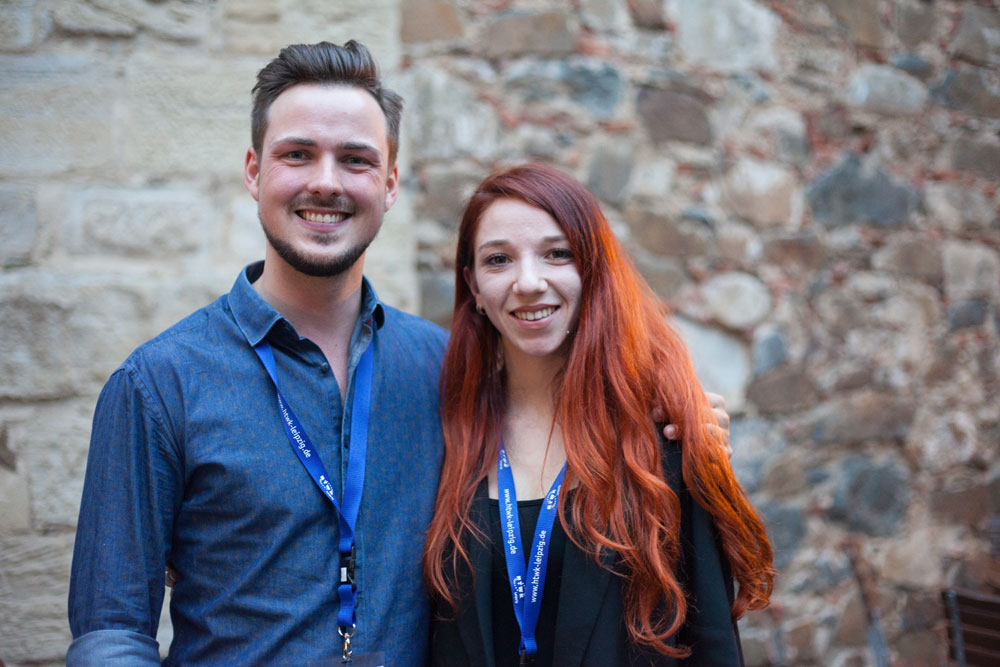 Franz Anders und Antonella Patetta am Begrüßungsabend für die „Incomings“ in der Leipziger Moritzbastei. Foto: Kristina Denhof/ HTWK Leipzig