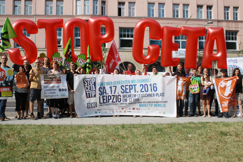 Leipziger Akteure der Stop-CETA-Demo. Foto: Ralf Julke