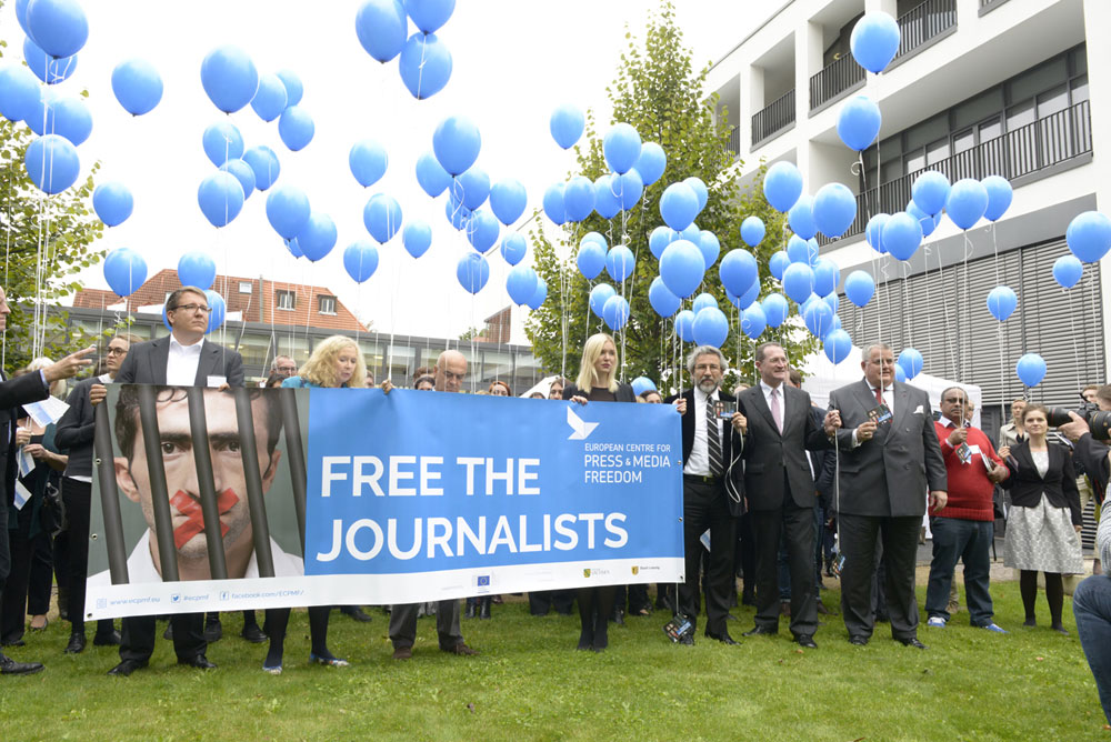 Solidaritätsaktion des ECPMF. Foto: Medienstiftung, Anna Lena Kreft