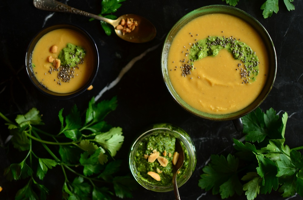 Cremige Süßkartoffel-Linsen-Suppe. Foto: Maike Klose