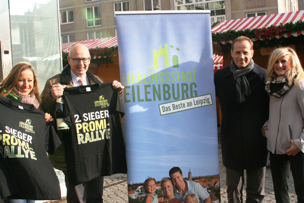 Ziel Leipziger Markt: Freddy Holzapfel, OBM Ralf Scheler, Steffen Lehmann (MDV) sowie Henriette Hahn (DB Regio AG). Foto: W & R
