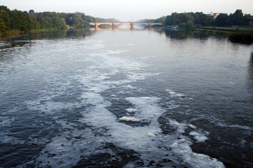 Schaumgekrönt: das Elsterbecken. Foto: Ralf Julke