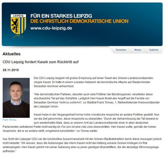 Nach dem Entsetzen über die vermeintlich linksextreme Straftat folgte das politische Scharmützel. Derzeit herrscht Stille bei der CDU. Screen CDU-Fraktion Leipzig