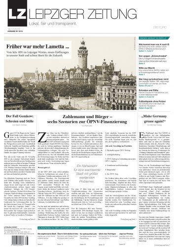 Die LZ Nr. 38. Der Bundestagswahlkampf beginnt für die PARTEI, der Fall "Gemkow" wird beleuchtet und die Zeitreise geht in den Leipziger Westen im Jahr 1891. Bild: LZ