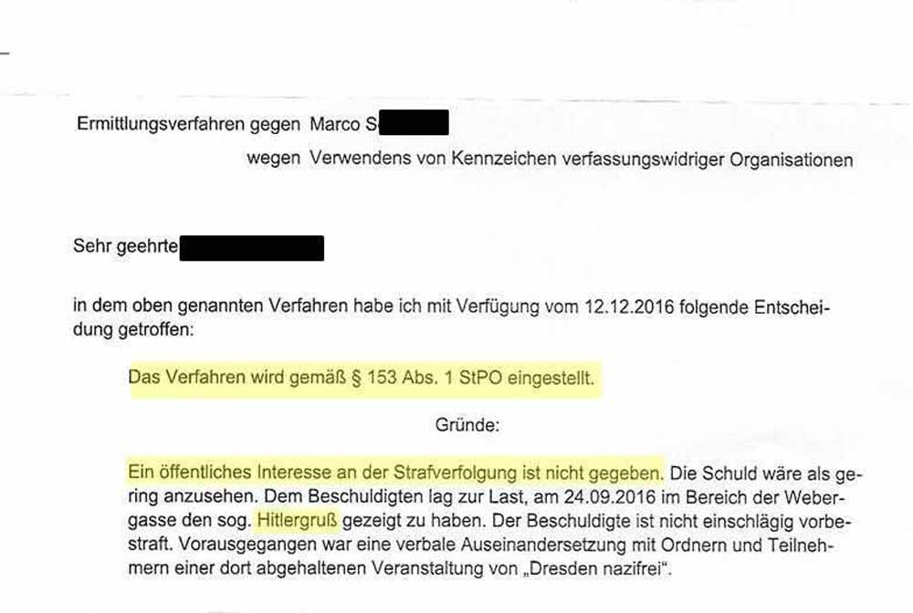 Hitlergruß-Verfahren mangels öffentlichem Interesse eingestellt. Screenshot: L-IZ.de
