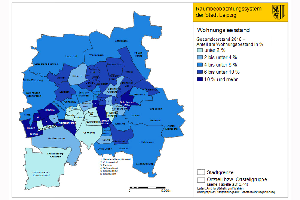 Geschätzter Leerstand in Leipzig. Karte: Stadt Leipzig, Quartalsbericht III/2016