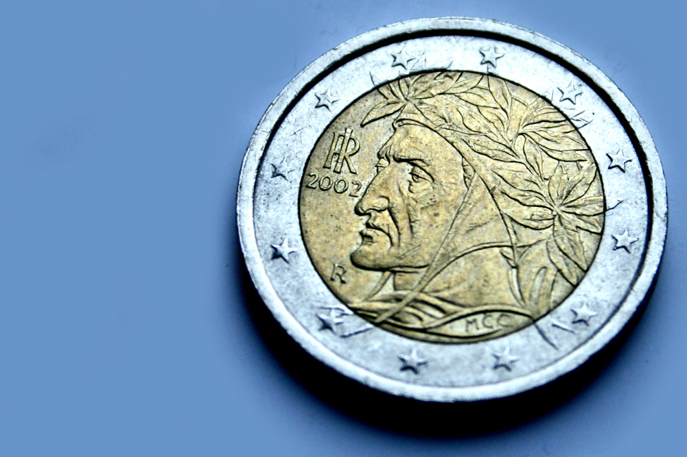 Dante auf einer italienischen Euro-Münze. Foto: Ralf Julke