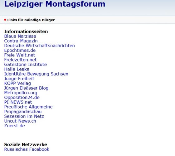 Was der Legida-Anhäner eben so braucht. Alle Empfehlungen des "Montagsforums" versammelt. Screen Montagsforum