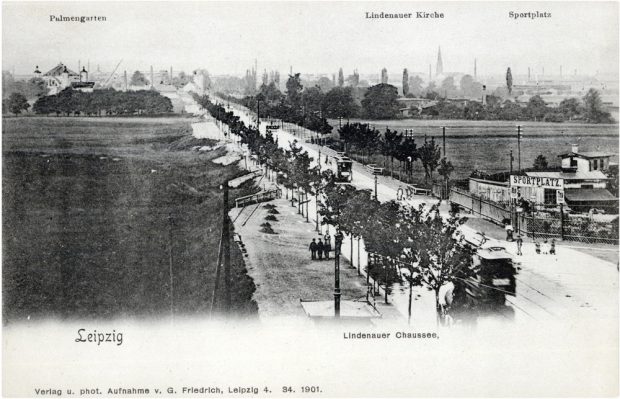 Die Lindenauer Chausee 1901 mit Blick gen Westen. Foto: Pro Leipzig Verlag