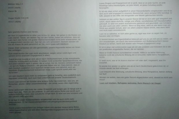 Luans Mitschüler haben einen Brief an die Ausländerbehörde verfasst. Foto: René Loch