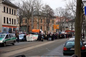 Polizeibegleitung für die „Westwerk retten“-Demo am 11. Februar 2017. Foto: L-IZ.de