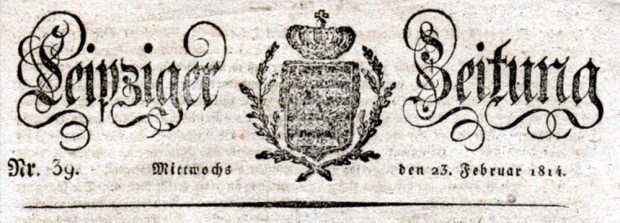Die Leipziger Zeitung - ein Vorläufer der NLZ aus dem Jahr 1814. Abbildung: Wikipedia Gemeinfrei