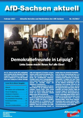 Die "AfD Sachsen Aktuell" mit einem bekannten Titelbild. Screenshot des "AfD Sachsen Aktuell"-PDF der AfD Sachsen