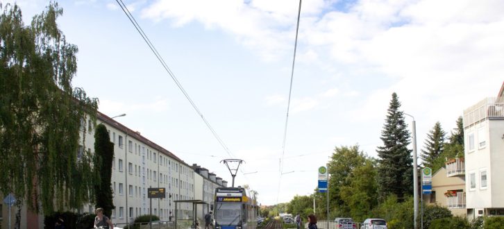 Die künftige Haltestelle Baaderstraße in der Virchowstraße. Visualisierung: LVB