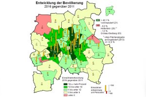 Bevölkerungsentwicklung in Leipzigs Ortsteilen 2011 bis 2016. Grafik: Stadt Leipzig, Amt für Statistik und Wahlen