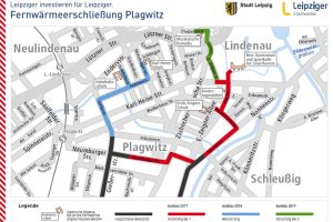 Die geplanten neuen Fernwärmestränge in Plagwitz. Karte: Stadtwerke Leipzig