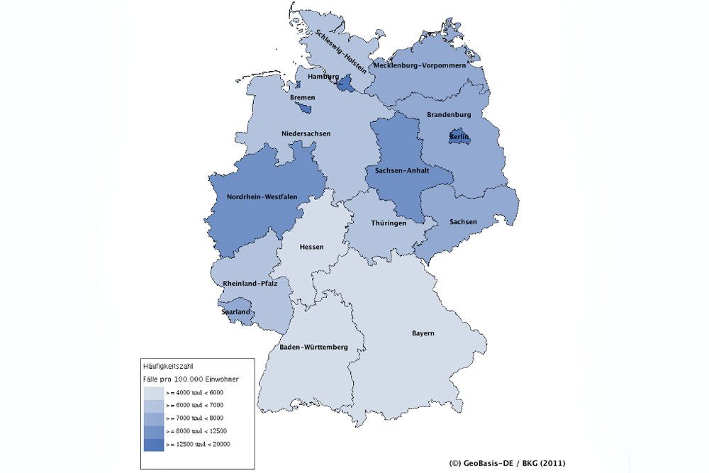 Häufigkeitszahl nach Bundesländern. Grafik: Bundesinnenministerium/„Bericht zur Polizeilichen Kriminalstatistik 2016“