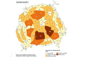 Anamorphe Leipzig-Karte: Einwohner mit Hauptwohnsitz. Karte: Stadt Leipzig, Amt für Statistik und Wahlen