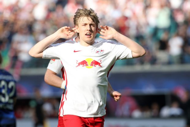 Mit einem Distanzschuss erhöhte Emil Forsberg auf 2:0. Foto: GEPA pictures/Roger Petzsche