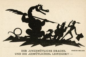 Scherenschnitt von Alwin Freund-Beliani. In: Der Drache 1920, Heft 49, S. 24. Abbildung: Deutsche Nationalbibliothek