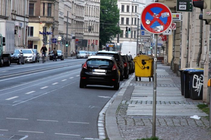 Der Versuchsaufbau stadtauswärts ab der Leibnizstraße. Foto: LZ