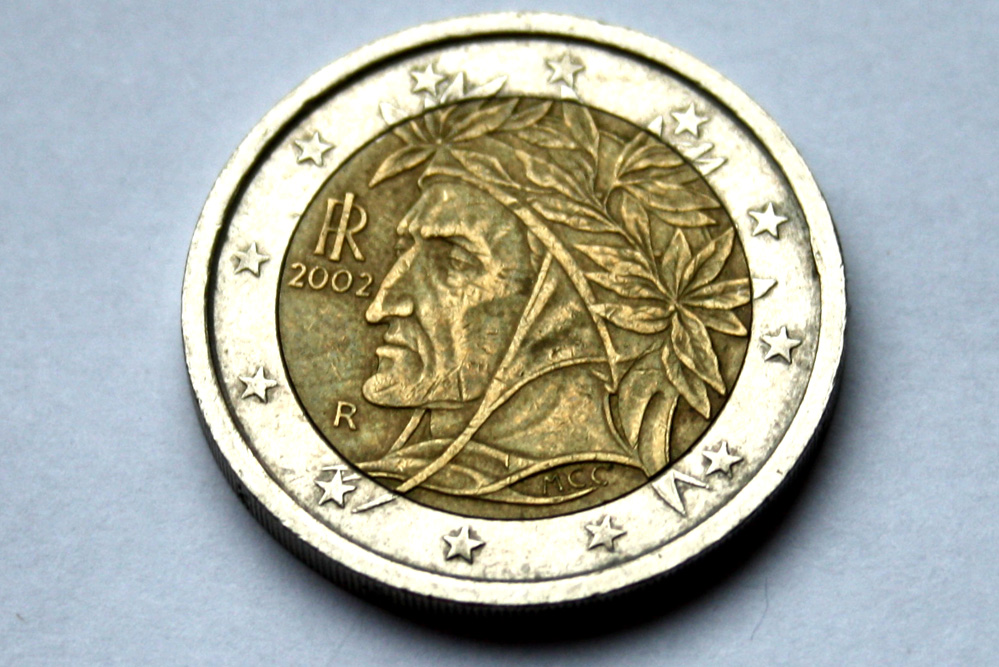 Dante auf dem italienischen Euro. Foto: Ralf Julke