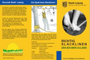 Faltblatt zum Slacklining in Leipzig. Cover: Stadt Leipzig