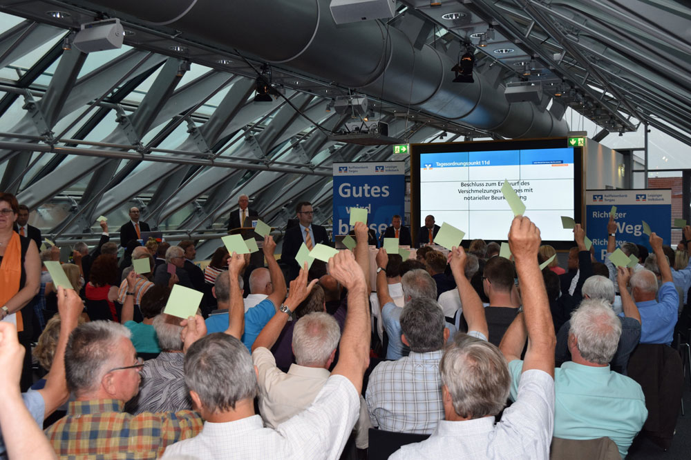 Die Vertreterversammlung der Leipziger Volksbank stimmt über die Fusion ab. Foto: Leipziger Volksbank