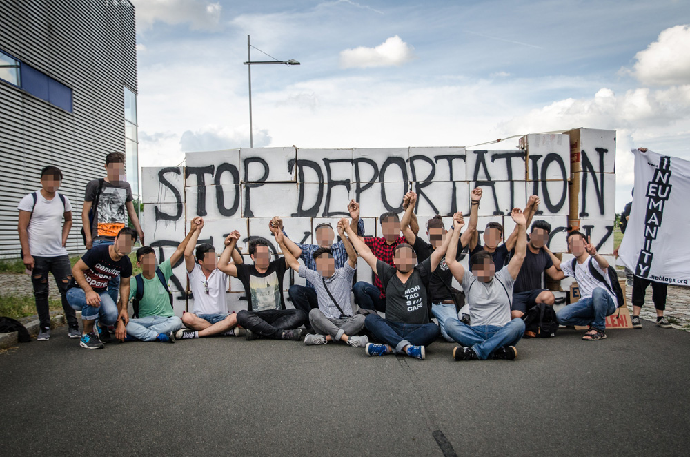 Protest gegen Abschiebungen am Flughafen Leipzig / Halle am 28. Juni 2017. Foto: Aktionsnetzwerk „Protest LEJ“