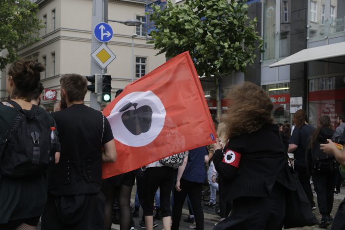 Auch die deutsche Apfelfront schließt sich dem Protestzug an. Foto: L-IZ.de