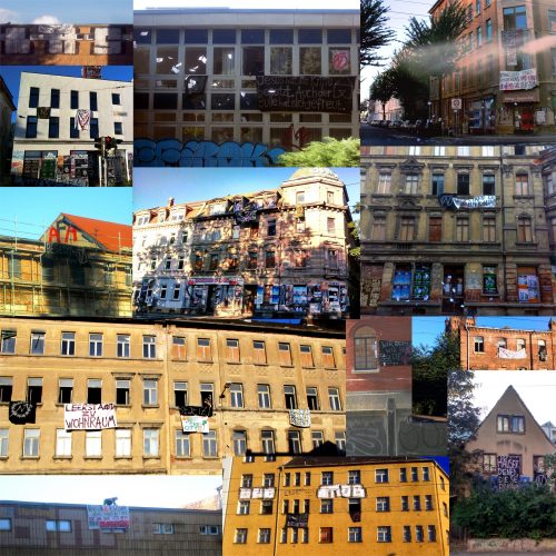 Alle besetzten Häuser des heutigen Tages in einer Collage. Foto: Squat Support LE