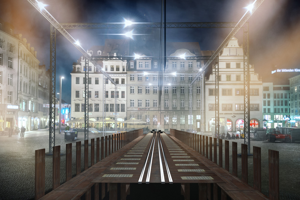 „Abendmahl“-Installation am 2. September auf dem Leipziger Markt. Foto: Lumalenscape & FZML