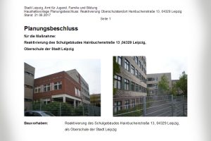 Beschlussvorlage für die Schule in der Hainbuchenstraße. Cover: Stadt Leipzig
