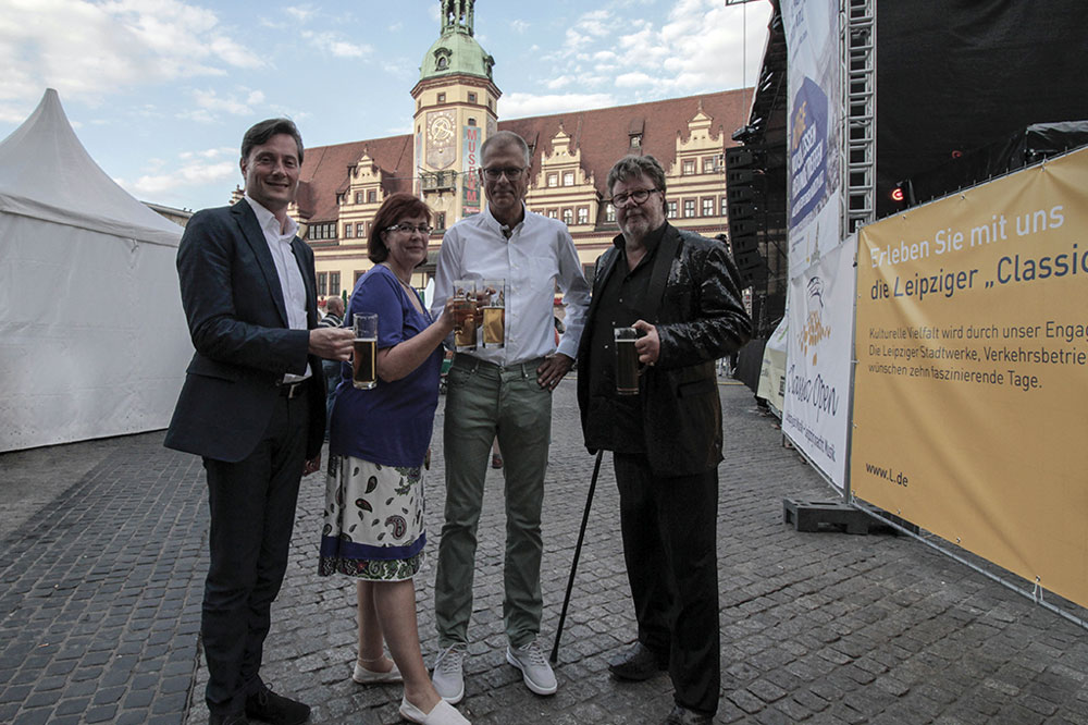 Eröffnung der Classic Open Leipzig am Eröffnungsabend 04. August 2017 mit Impresario Peter Degner, Volkmar Müller (Leipziger Gruppe) Dr. Ines Zekert (Ur-Krostizer) Heiko Rosenthal, Bürgermeister Stadt Leipzig. (v.r.). Foto: SINNergy/Roman Friedrich