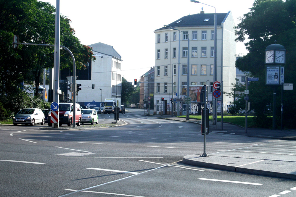 Teil der Nordtangente: Berliner Straße an der Gerberstraße. Foto: Ralf Julke