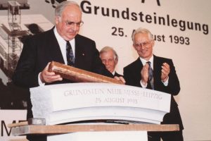 Hinrich Lehmann-Grube bei der Grundsteinlegung der neuen Leipziger Messe mit Alt-Bundeskanzler Helmut Kohl 1993. Foto: Leipziger Messe
