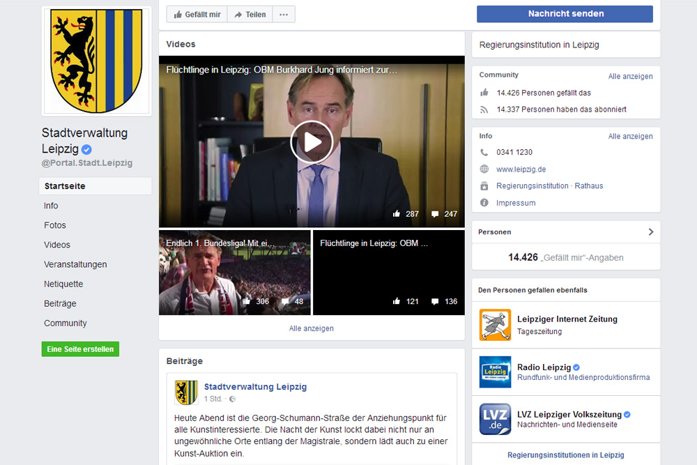 Facebook-Auftritt der Stadt Leipzig. Screenshot: L-IZ