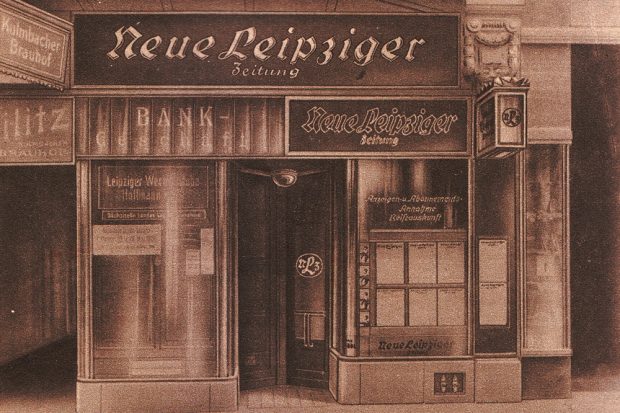 Die neue City-Filiale der Neuen Leipziger Zeitung auf der Petersstraße. Foto: NLZ (Bilderwoche, 1926)