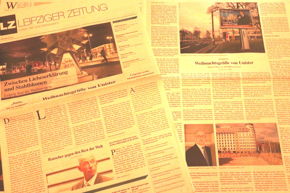 Unister in der LEIPZIGER ZEITUNG (Ausg. November 2017) mit einer langen Reportage. Foto: L-IZ.de