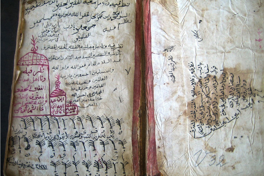 Handschrift aus der UB Leipzig (Sign. Vollers 32) mit vielen Notizen von Lesern, die dort Ihren Namen und einen Kommentar zum Buch hinterlassen haben. Bibliotheca Arabica interessiert sich dafür, wer, wo und wann Bücher gelesen bzw. gesammelt hat. Foto: Universitätsbibliothek Leipzig