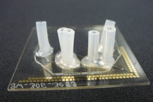 Der neue mikrofluidische Mikroelektroden-Chip. Foto: Bettina Goldbach